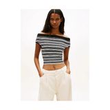 Tommy Hilfiger Kadın Off Shoulder Çizgili Kazak - Siyah