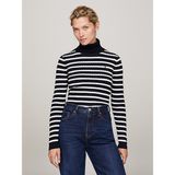 Tommy Hilfiger Kadın Örme Desenli Boğazlı Uzun Kol Günlük Kullanım Siyah-Beyaz Kazak WW0WW40678-0A8 - XL