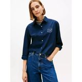Tommy Hilfiger Kadın Rahat Kalıp Çizgi Desenli %100 Pamuk Logo Işlemeli Uzun Kollu Lacivert Gömlek WW0WW48190-C1G - 38
