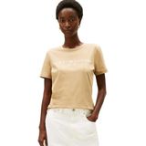 Tommy Hilfiger Kadın Reg Corp Logo C-nk Ss Ww0ww40276 Kısa Kollu Örgü Üst Giyim (Tekli Paket), Bej (Driftwood Taupe), XS