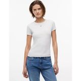 Tommy Hilfiger Kadın Slim Fit Yatay Çizgili Yuvarlak Yakalı Kısa Kollu Gri T-Shirt DW0DW17383-P08