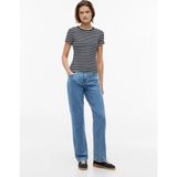 Tommy Hilfiger Kadın Slim Fit Yatay Çizgili Yuvarlak Yakalı Kısa Kollu Lacivert-Beyaz T-Shirt DW0DW17383-0A7