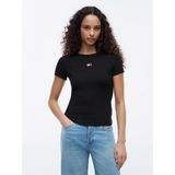 Tommy Hilfiger Kadın Slim Fit Yüksek Pamuk Içerikli Ikonik Bayrak Logolu Kısa Kollu Siyah T-Shirt DW0DW17881-BDS