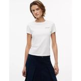 Tommy Hilfiger Kadın Slim Fit Yuvarlak Yakalı Pamuklu Logo Imzalı Kısa Kollu Ekru T-Shirt DW0DW23479-YBL
