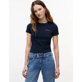 Tommy Hilfiger Kadın Slim Fit Yuvarlak Yakalı Pamuklu Logo Imzalı Kısa Kollu Lacivert T-Shirt DW0DW23479-C1G