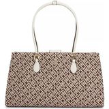 Tommy Hilfiger Kadın Th Desen Deri Kulp Geniş Fermuar Kapama Bej Omuz Çantası AW0AW18754-0F4