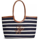 Tommy Hilfiger Kadın Th Logo Motifli Fermuarlı Iç Cepli Çizgili Kanvas Lacivert Omuz Çantası AW0AW18400-0GY