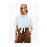 Tommy Hilfiger Kadın Tie Front Linen Gömlek - XS - Mavi - Pembe