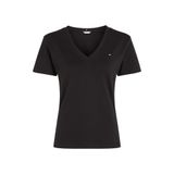 Tommy Hilfiger Kadın tişörtü, kısa kollu, New Slim Cody V yaka, Siyah (Black), M