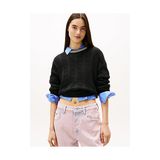 Tommy Hilfiger Kadın Tjw Boxy Fit Flag Cable Kazak - Siyah - XS