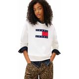 Tommy Hilfiger Kadın TJW REG TJ FLAG CREW Sweatshirt Ecru S