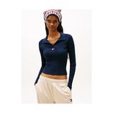 Tommy Hilfiger Kadın Tjw Ribbed Polo Yaka Kazak - Gece Mavisi - XS