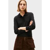 Tommy Hilfiger Kadın V Polo Yaka Uzun Kol Regular Fit Pamuklu Düz Siyah Kazak WW0WW47410-BDS