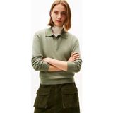 Tommy Hilfiger Kadın V Polo Yaka Uzun Kol Regular Fit Pamuklu Düz Yeşil Kazak WW0WW47410-MTD