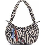 Tommy Hilfiger Kadın Zebra Desen Fermuar Kapama Tommy Logo Aksesuarlı Siyah-Beyaz Omuz Çantası AW0AW18882-0F4