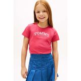 Tommy Hilfiger Kız Çocuk Metalik Logolu Dar Kesim T-Shirt - Koyu Pembe - 8 Yaş