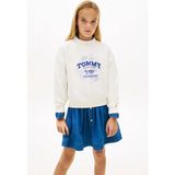Tommy Hilfiger Kız Çocuk Tommy Flock Flower Bisiklet Yaka Sweatshirt - Kırık Beyaz - 10 Yaş