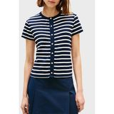 Tommy Hilfiger Logolu % 100 Pamuk Slim Fit Düğme Detaylı T Shirt Bayan T Shirt WW0WW48709 0x3 - Lacivert - Beyaz