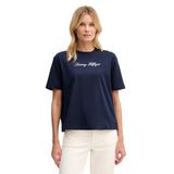 Tommy Hilfiger Logolu Kısa Kollu Pamuklu T-Shirt, L, WW0WW47819, Lacivert, Kadın