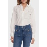 Tommy Hilfiger Logolu Pamuk Karışımlı Regular Fit Uzun Kollu Gömlek Bayan Gömlek WW0WW47169 Ycf - 38 - Beyaz