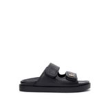 Tommy Hilfiger Metalik Logo Deri Sandalet, 36, FW0FW09121, Siyah, Kadın