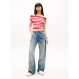 Tommy Hilfiger Off Shoulder Çizgili Kazak, M, DW0DW22313, Ateş Kırmızı, Kadın