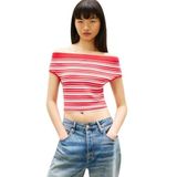 Tommy Hilfiger Off Shoulder Çizgili Kazak, S, DW0DW22313, Ateş Kırmızı, Kadın