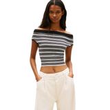 Tommy Hilfiger Off Shoulder Çizgili Kazak, S, DW0DW22313, Siyah, Kadın