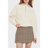 Tommy Hilfiger Pamuk Relaxed Fit Yarım Fermuarlı Geniş Yaka Örme Kazak Kadın Kazak WW0WW42141 Z00 - Açık Bej