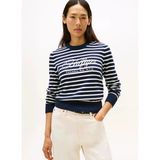 Tommy Hilfiger Pamuklu Penye Grafik Baskılı Bisiklet Yaka Uzun Kollu Kadın Lacivert Kazak Ww0ww473040bı
