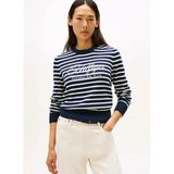 Tommy Hilfiger Pamuklu Penye Grafik Baskılı Bisiklet Yaka Uzun Kollu Kadın Mavi Kazak WW0WW473040BI - XS
