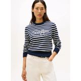 Tommy Hilfiger Pamuklu Penye Grafik Baskılı Bisiklet Yaka Uzun Kollu Kadın Mavi Kazak WW0WW473040BI