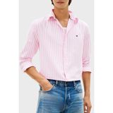 Tommy Hilfiger Pamuklu Regular Fit Çizgili Uzun Kollu Gömlek Erkek Gömlek MW0MW42440 0d1 - Pembe - Beyaz - S