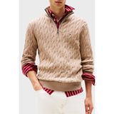 Tommy Hilfiger Pamuklu Regular Fit Yarım Fermuarlı Dik Yaka Kazak Erkek Kazak MW0MW36532 Afe - Bej