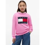 Tommy Hilfiger Pembe Kız Çocuk Regular Fit Baskılı Sweatshirt KS0KS00709-HERITAGE Flag Sweatshırt - 8 Yaş