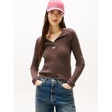 Tommy Hilfiger Polo Yaka Kazak, M, DW0DW22036, Koyu Kahverengi, Kadın
