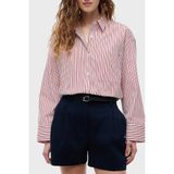 Tommy Hilfiger Poplin Çizgili Oversize Gömlek Kadın Gömlek WW0WW51129 0fc - 36 - Beyaz - Kırmızı