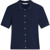 Tommy Hilfiger Rayon Rıb Slım Polo Ss Swt Kadın Mavi Bluz - WW0WW48482