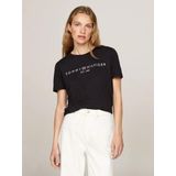 Tommy Hilfiger REG CORP LOGO C-NK SS Kadın Siyah Badi WW0WW40276BDS