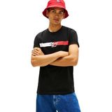 Tommy Hilfiger Regular Fit Signature Çizgili T-shirt, XL, DM0DM22539, Siyah, Erkek