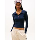 Tommy Hilfiger Ribbed Polo Yaka Kazak, M, DW0DW22036, Gece Mavisi, Kadın