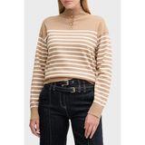 Tommy Hilfiger Şeritli Pamuklu Regular Fit Düğmeli Balıkçı Yaka Kazak Bayan Kazak WW0WW47467 0AF - Bej - S