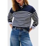 Tommy Hilfiger Şeritli Pamuklu Regular Fit Düğmeli Balıkçı Yaka Kazak Bayan Kazak WW0WW47467 0fı - Lacivert - Beyaz