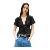 Tommy Hilfiger Siyah Önden Bağlamalı Broderie Bluz, S, DW0DW21241BDS, SİYAH, Kadın