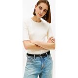 Tommy Hilfiger Slım 5X2 Rıb C-Nk 1/2 Slv Kadın Bej T-Shirt - Ww0ww47308