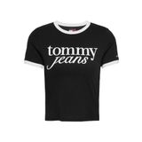 Tommy Hilfiger Slim Fit Script Ringer T-Shirt, XL, DW0DW20631, Siyah, Kadın