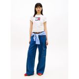 Tommy Hilfiger Slim Fit Wavy Flag T-shirt, L, DW0DW22781, Ekru, Kadın