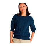Tommy Hilfiger Soft Wool Cable C-NK LS SWT Kadın Kazak, Mavi, XS