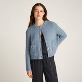 Tommy Hilfiger Textured Gold Button Lady Kadın Mavi Yün Karışımlı Kazak - DY9-Mavi