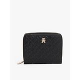 Tommy Hilfiger TH Icon Orta Boy Fermuarlı Monogram Kapaklı Siyah Cüzdan, Medium, P62058S5840, SİYAH, kadın